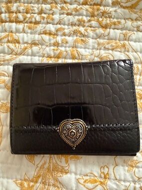 Brighton Black Croc-Embossed Wallet with Decorative Heart Accent